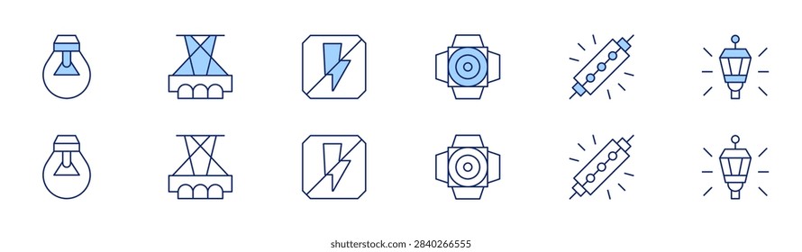 Lighting icon set in two styles, Duotone and Thin Line style. Editable stroke. ledlight, lighting, lightingdesign, noflash, spotlight, lightbulb