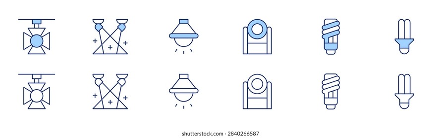 Lighting icon set in two styles, Duotone and Thin Line style. Editable stroke. lightbulb, spotlight, ledlighting, electricity, lamp