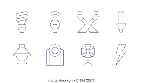 Lighting icons. Editable stroke. Containing smartbulb, spotlight, ledlighting, led, bulb, lighting, lamp.