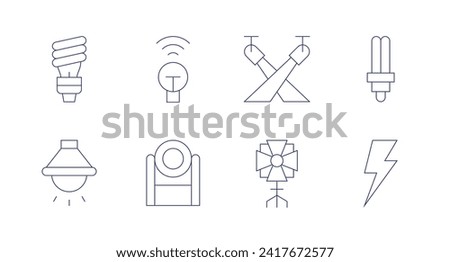 Lighting icons. Editable stroke. Containing smartbulb, spotlight, ledlighting, led, bulb, lighting, lamp.