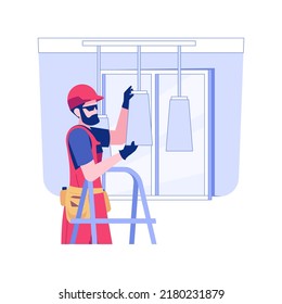 Lighting installation isolated concept vector illustration. Domestic electrician installing lamps in a new home, residential construction, private house building, interior works vector concept.