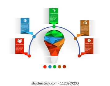 lighting lamp bulb idea polygon info graphics with icon, business thinking innovation, vector art and illustration.