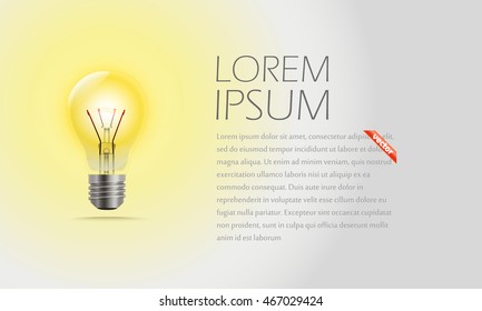 Lámpara de iluminación y texto. Concepto de idea