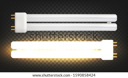 Lighting Lamp With Two Fluorescent Tubes Vector. Compact Electrical Low-pressure Mercury-vapor Gas-discharge Lamp Produce Visible Light Temporary Background. Template Realistic 3d Illustration