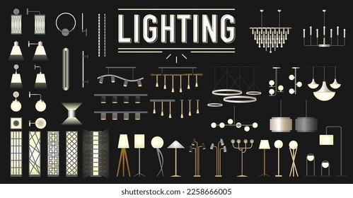 Lighting Lamp Vector Set for Architectural Drawings such as Plans and Elevations.