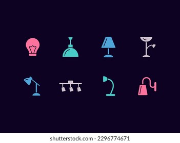 Lighting and lamps vector icon set. Lamps and lanterns for indoor interior icons.