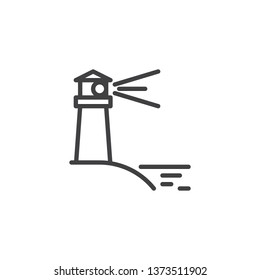 Lighting lighthouse and ocean water line icon. linear style sign for mobile concept and web design. Lighthouse, Beacon and sea outline vector icon. Symbol, logo illustration. Pixel perfect vector 