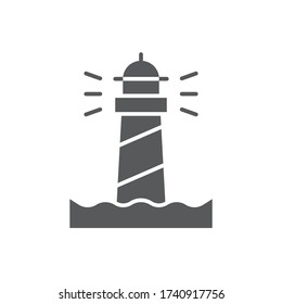 Icono del faro de iluminación y del vector del agua del océano aislado en fondo blanco