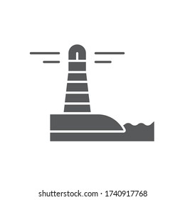 Lighting lighthouse and ocean water vector icon symbol isolated on white background