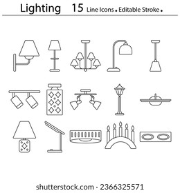 Lighting line icons editable stroke