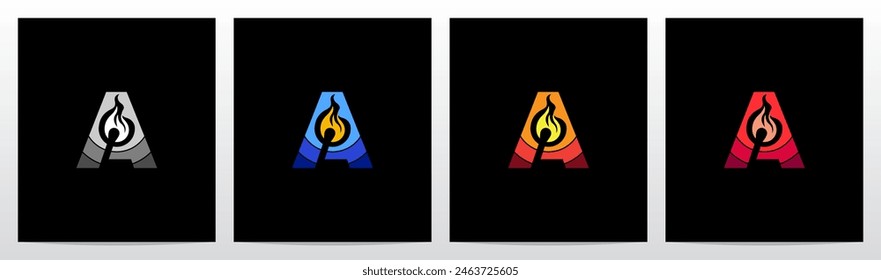 Lighting Matchstick Letter Initial Logo Design A