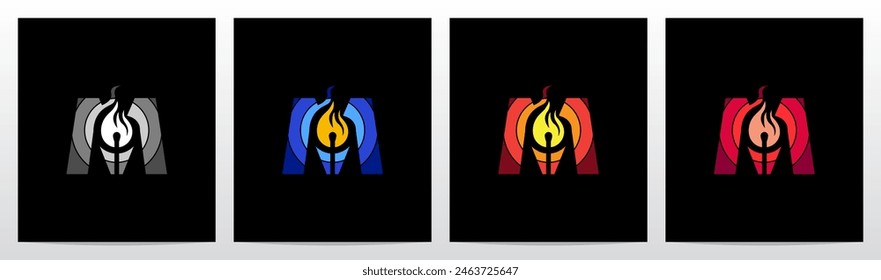 Letra de cerillo de iluminación Diseño de logotipo inicial M