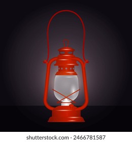 Lighting. An old red oil lamp. For traveling and camping in a camp, house or camping trip. Vector illustration