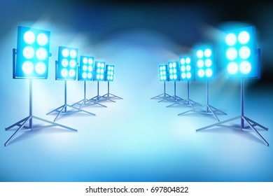 La iluminación de un set de películas. Ilustración vectorial.