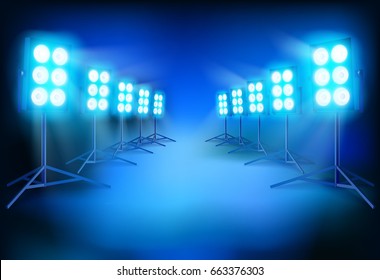 The lighting on a movie set. Vector illustration.