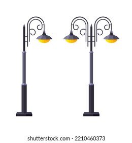 Lighting outdoor garden urban fixture flat set. Front street lamp spot outside inside building courtyard technique street. Modern classic gothic style various size design road electricity isolated