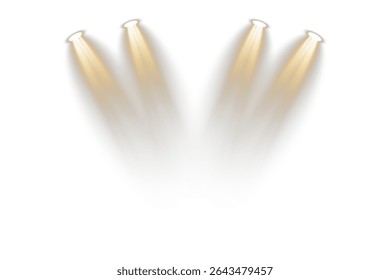 Lighting rig simulates premium showcase experience. Isolated spotlight draws central focus point. Realistic glow defines mood precision. Shimmer beam floats in vector scene.