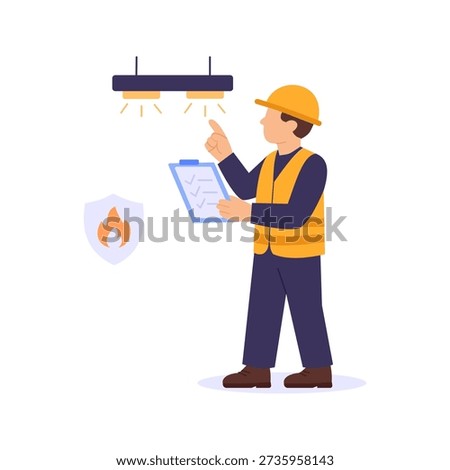 Lighting Safety, ensuring proper illumination for workspaces, Flat vector character illustration