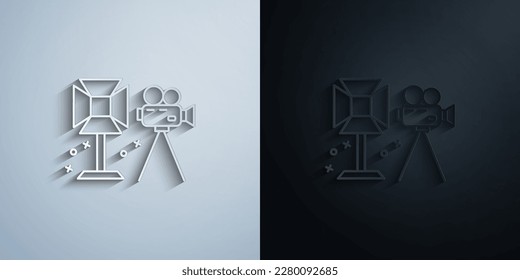 Juego de iluminación, cámara, icono de papel de cine con efecto de sombra diseño de iluminación vectorial