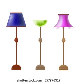 Lighting. Set of three floor lamps on a white background. Vector illustration. 
