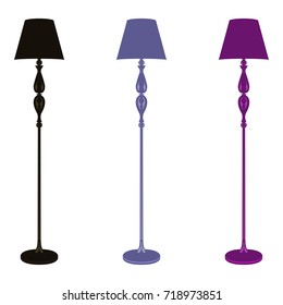 Lighting. Set of three floor lamps on a white background. Vector illustration.