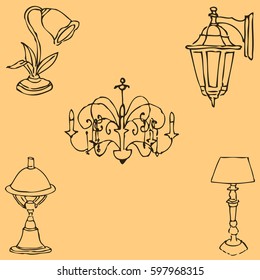 Lighting. Sketch by hand. Pencil drawing by hand. Vector image. The image is thin lines. Vintage