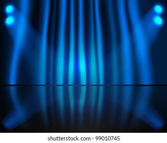 Lighting stage with blue curtain
