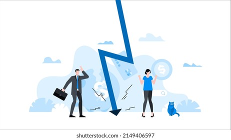 Lighting strike between businessman and woman. Animation ready duik friendly vector. Conceptual business story. Financial crisis, economic recession, bankruptcy, depression.