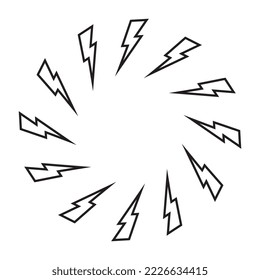 Lighting Strike Round Frame, Battery Charger Circular Pictogram, Lightning Bolt Background, Thunderbolt Round Frame