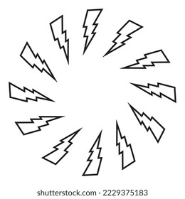 Marco redondeado de paro iluminado, Pictograma circular de cargador de batería, fondo del tornillo relámpago, marco redondo de perno