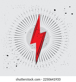 Lighting Strike and Sun Rays Simple Vector Icon Isolated, Vintage Charger Pictogram, Retro Lightning Bolt Concept, Vintage Thunderbolt Symbol