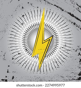 Lighting Strike and Sun Rays Simple Vector Icon Isolated, Vintage Charger Pictogram, Retro Lightning Bolt Concept, Vintage Thunderbolt Symbol