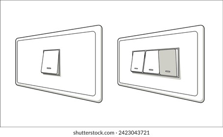 Lighting switch control. Set of toggle switch buttons isolated on white background