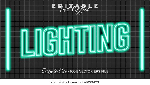 Lighting text effect, glow neon graphic style, light editable text