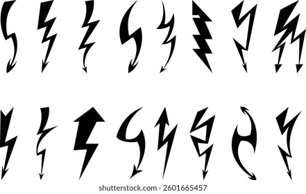 Lighting thunder arrow collection set. Vector illustration