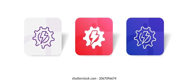 lighting thunderbolt electricity maintenance with cogwheel pixel perfect icon set bundle in line, solid, glyph, 3d gradient style