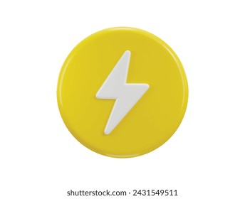lighting thunderbolt icon with rounded button 3d rendering vector illustration