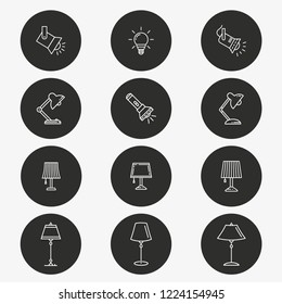 Lighting vector icon. Set of light, spotlight, electricity, chandelier and more. Round button.