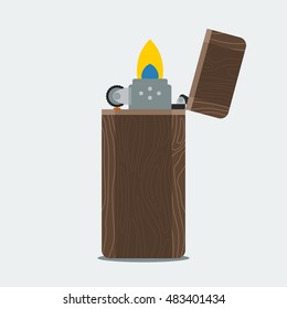Lighting Up Wooden Lighter | Editable vector illustration in flat style for burning activity illustration