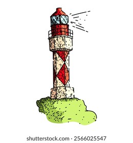 lightkeeper lighthouse hand drawn. lens signal, guide ocean, safety seafaring lightkeeper lighthouse vector sketch. isolated color illustration