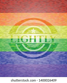 Lightly emblem on mosaic background with the colors of the LGBT flag