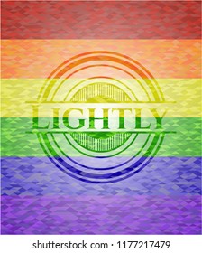 Lightly on mosaic background with the colors of the LGBT flag