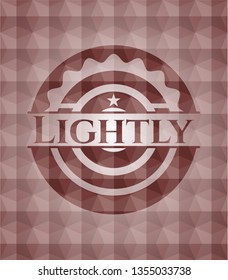 Lightly red seamless emblem or badge with abstract geometric polygonal pattern background.