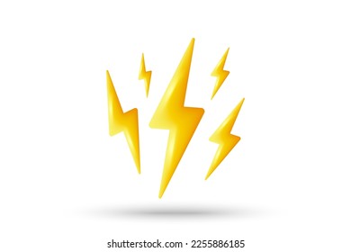 Lightning 3d icon. Energy power thunder, electric bolt symbol. Electric voltage sign. Electricity power background. Flash thunderbolt banner. Electric charge concept. Lightning vector illustration