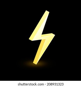 Lightning 3d icon, isolated on black background. Vector illustration, eps 10.