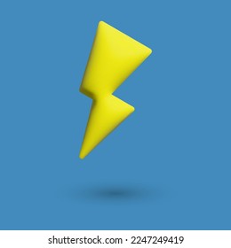 Lightning 3D, vector. Lightning yellow color 3D with a shadow on a blue background.