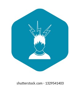 Lightning above the head of man icon in simple style isolated on white background