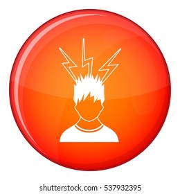 Lightning above the head of man icon in red circle isolated on white background vector illustration