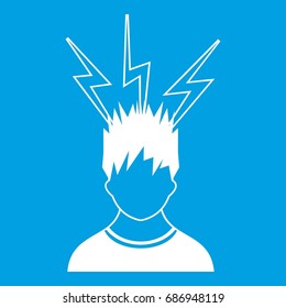 Lightning above the head of man icon white isolated on blue background vector illustration