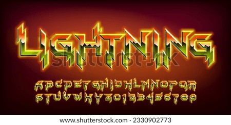 Lightning alphabet font. Glowing letters and numbers in hard rock style. Retro typescript for your typography design.